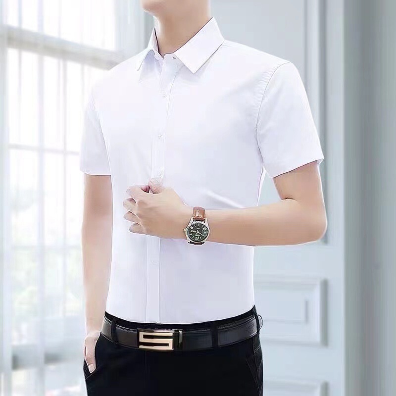 Spring and Summer White Shirt Men's Half-sleeved Business Casual Korean Style Slim-fit Black Tooling Short-sleeved Best Man Shirt Inch Professional Trendy Spring and Summer White Shirt Men's Half-sleeved Business Casual Korean Style Slim-fit Black Tooling Short-sleeved Best Man Shirt Inch Professional Trendy