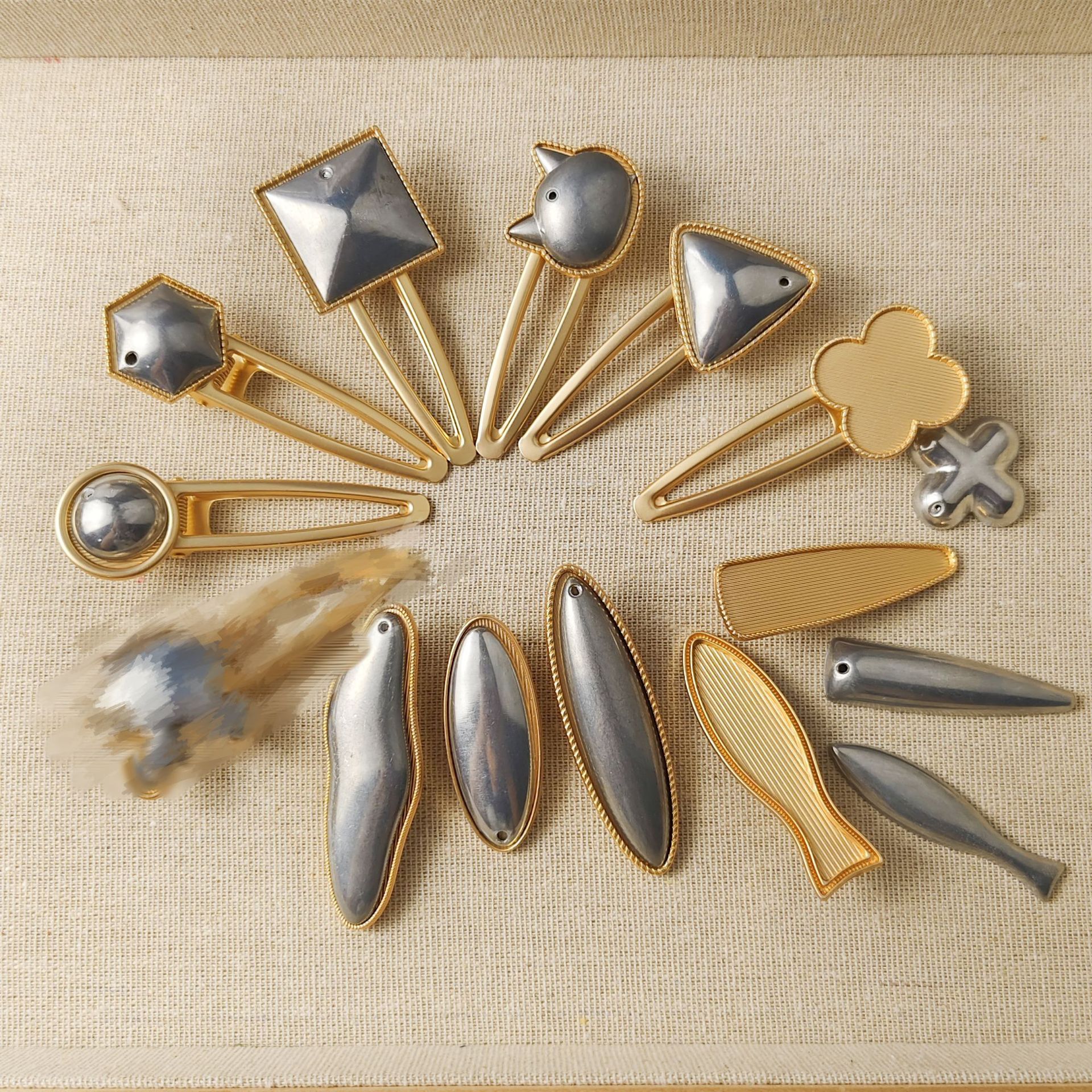 宋锦哑金发夹新款底托diy配件鸭嘴夹边夹空托布艺镶嵌底托合金发