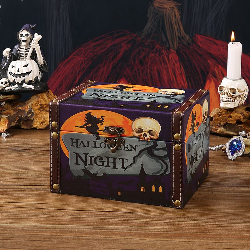 Halloween Series Wooden Storage Box Candy Gift Packaging Box Holiday Horror Box Home Atmosphere Decorations