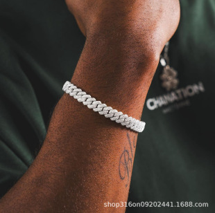 Cross-Border Cuban Bracelet S925 Silver Inlaid Double Row Moissanite Bracelet European and American Hip-Hop Style Fashion Personalized Jewelry