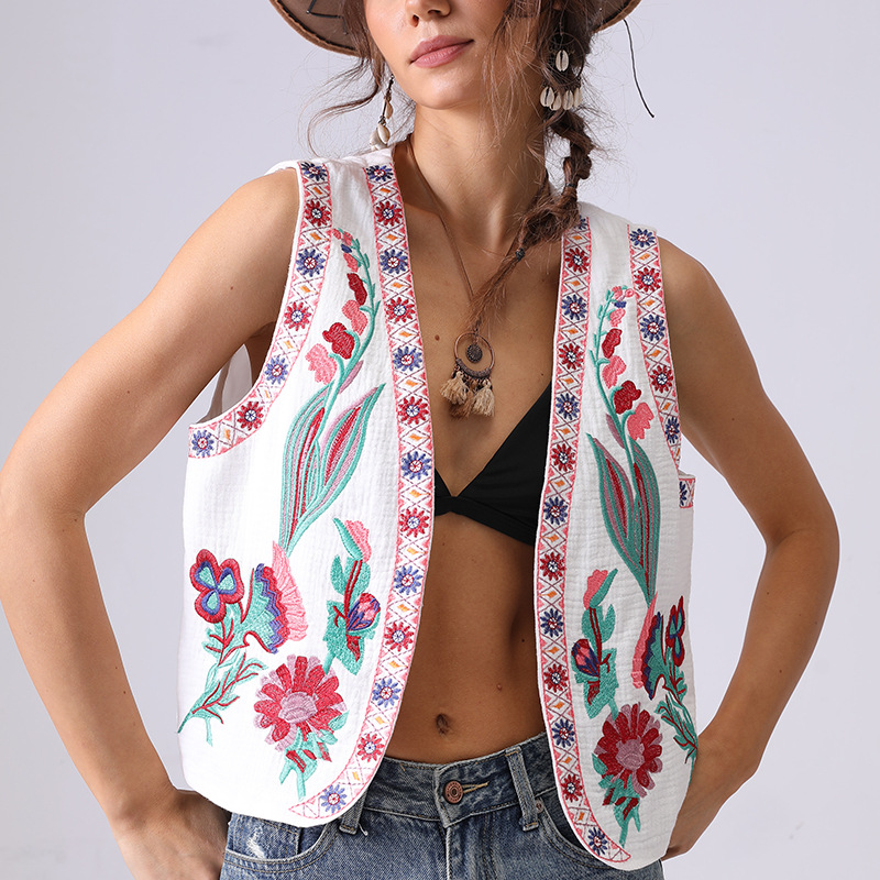 Spot Europa y los Estados Unidos comercio exterior de mujeres estilo bohemio industria pesada chaleco bordado de mujer algodón sin mangas con chaleco superior