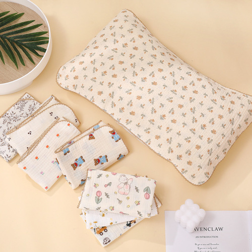 Children's pillowcase pure cotton Grade A four-layer gauze cartoon cute 2-12 years old baby infant seasonal pillowcase
