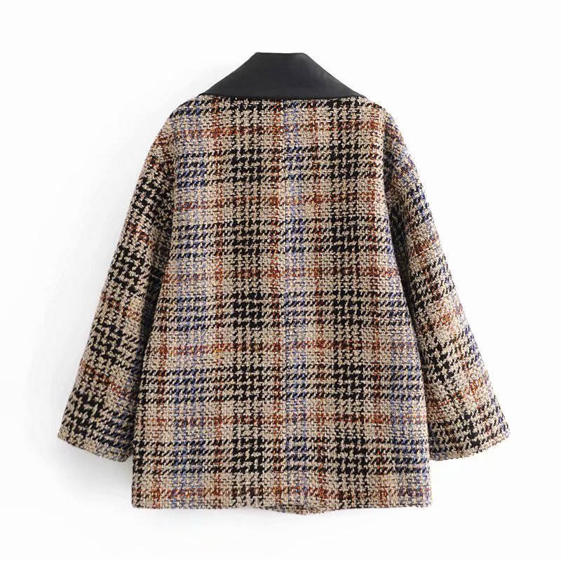 autumn and winter retro plaid stitching jacket coat nihaostyles wholesale clothing NSAM82197