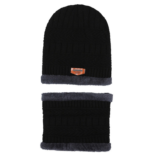 Winter Knitted Hat for Men with Fleece Lining and Thick Warm Insulation, Neck Scarf Hat for Cycling Cold Protection, Two-Piece Set, Woolen Hat for Women