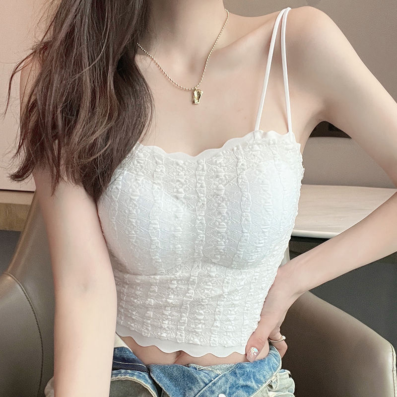 Women's Korean-style lace collar tube top strap sexy thin shoulder strap pleated lace back vest with chest pad push up underwear Women's Korean-style lace collar tube top strap sexy thin shoulder strap pleated lace back vest with chest pad push up underwear