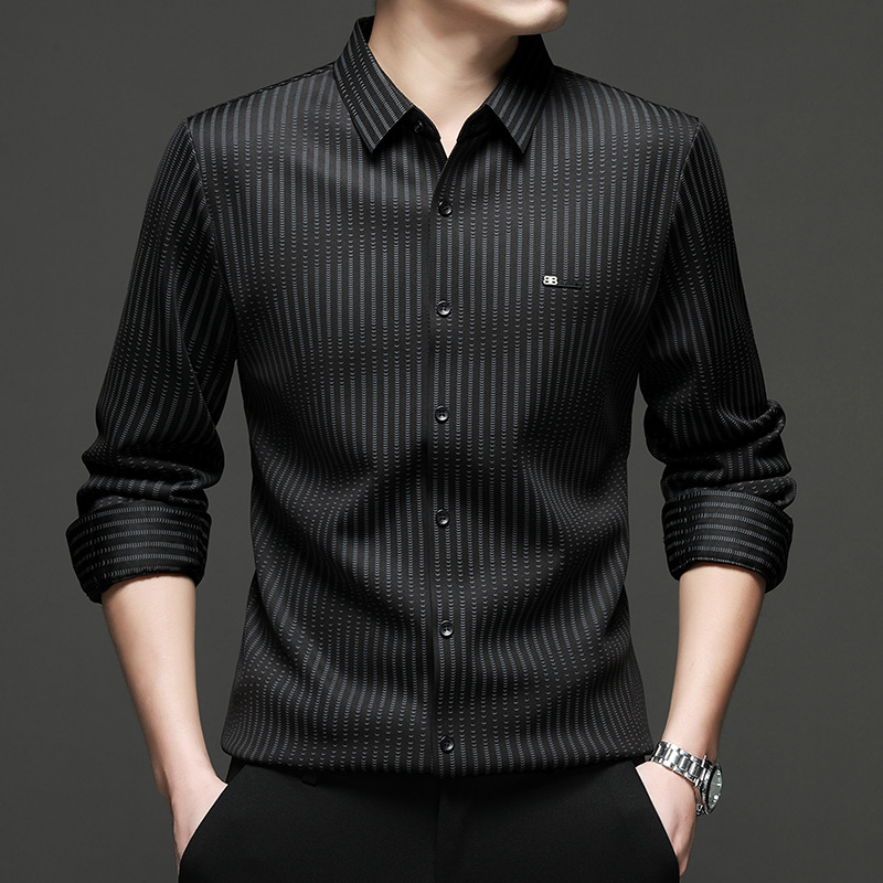 Live Broadcast Popular New Men's Long-Sleeved Shirts, Fashionable Middle-Aged and Elderly Classy Fully Seamless Business Casual Men's Shirts