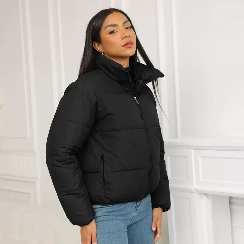 2024新款跨境货源亚马逊冬季简约宽松棉衣女短款立领小棉袄外套