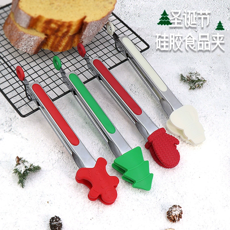 Трансграничные горячие продажи 430 из нержавеющей стали силиконовый пищевой зажим термостойкий барбекю зажим милый рождественский хлебный зажим