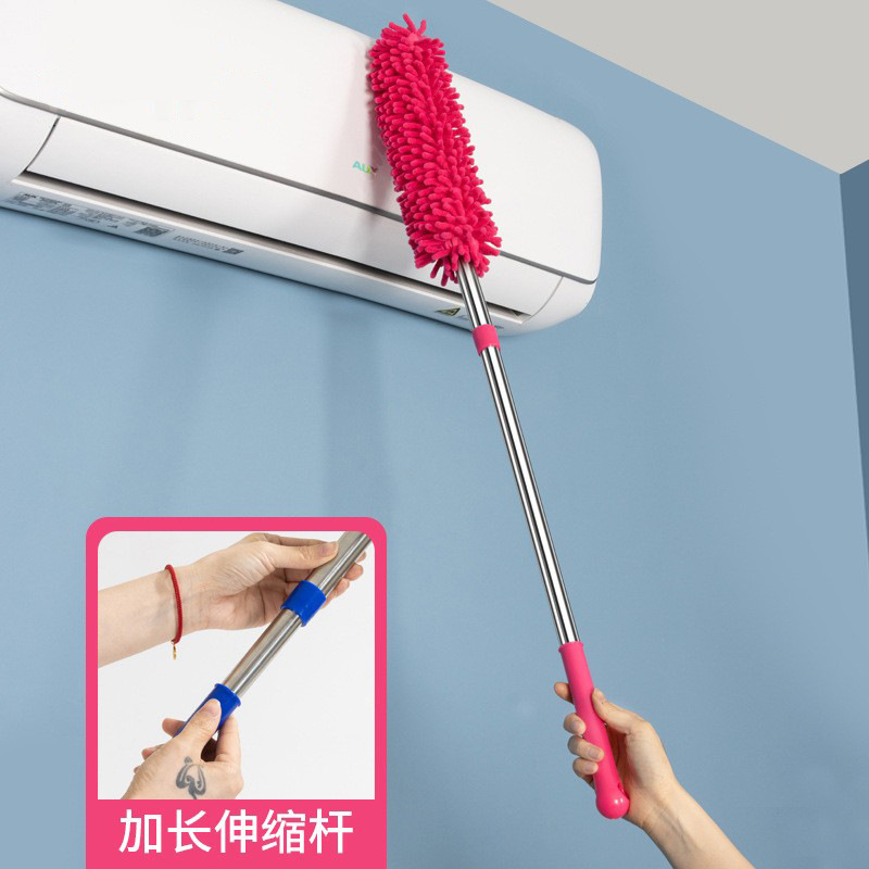 Factory Supply Roof Dust Brush Stainless Steel Chenille Electrostatic Dust Duster Household Telescopic Dust Sweeping Feather Duster