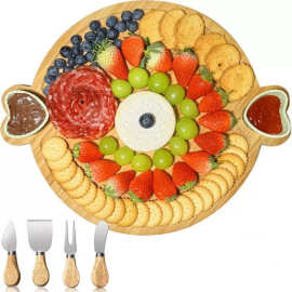 竹制爱心托盘派对熟食奶酪盘小吃薯条汉堡盘沙拉蘸料盘水果餐盘