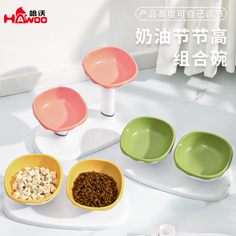 Mascotas originales de doble tazón de crema de altura ajustable tazón para gatos para gatos inclinado cuello alto tazón para perros tazón de comida para perros