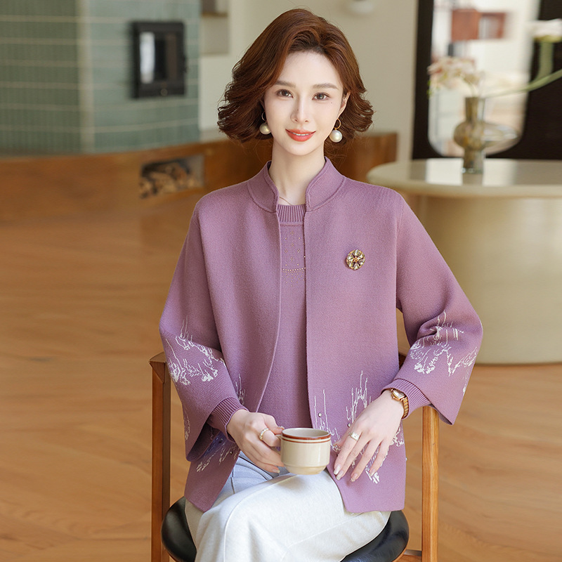 洋气妈妈秋装针织结婚礼服两件套装女秋冬毛衣开衫中老年宽松上衣|undefined