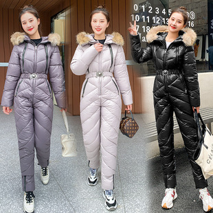 2025 Winter New Down Cotton-padded Jacket Women's Hooded Coat Slim-fit Thickened Warm Cotton-padded Jacket Ski Suit
