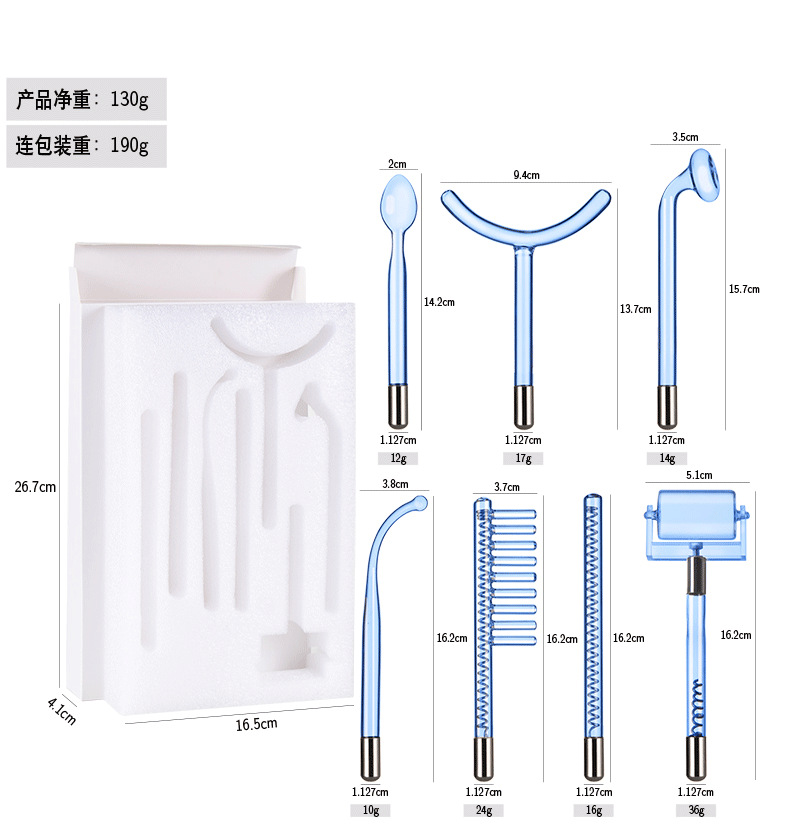 Instrumento de electroterapia de alta frecuencia tubo de vidrio Accesorios instrumento de belleza luz roja luz púrpura electroterapia varilla electroterapia peine