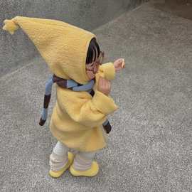 儿童冬设计感加绒连帽外套2025女宝宝加厚摇粒绒星星人一体帽上衣