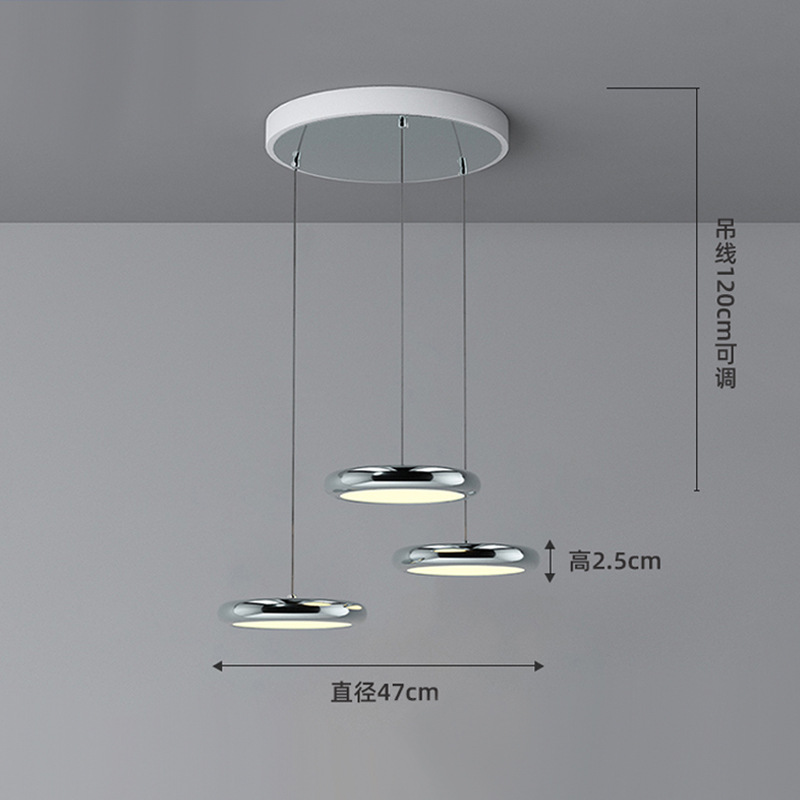 Candelabro de restaurante de lujo ligero nórdico moderno y simple mesa de comedor de tres cabezales barra de comedor lámpara de noche de dormitorio minimalista circular