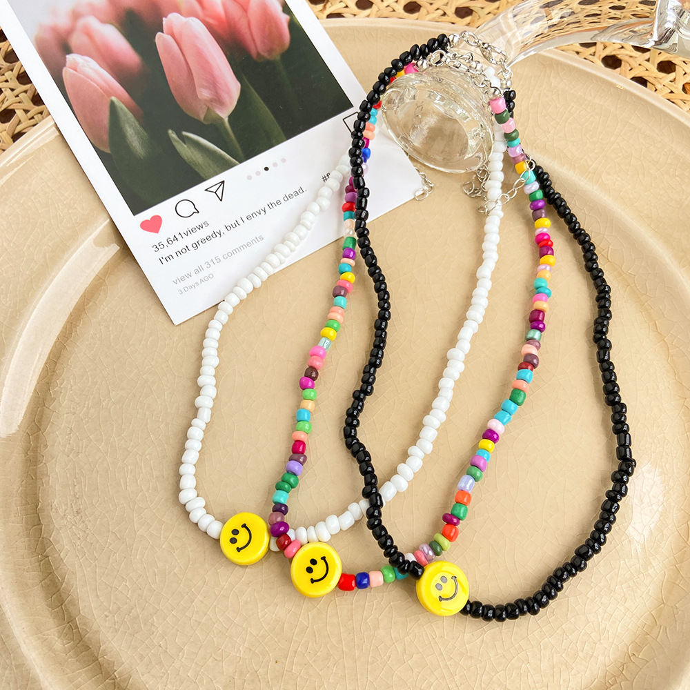 Cute Smiley Face Alloy Beaded Necklace display picture 2