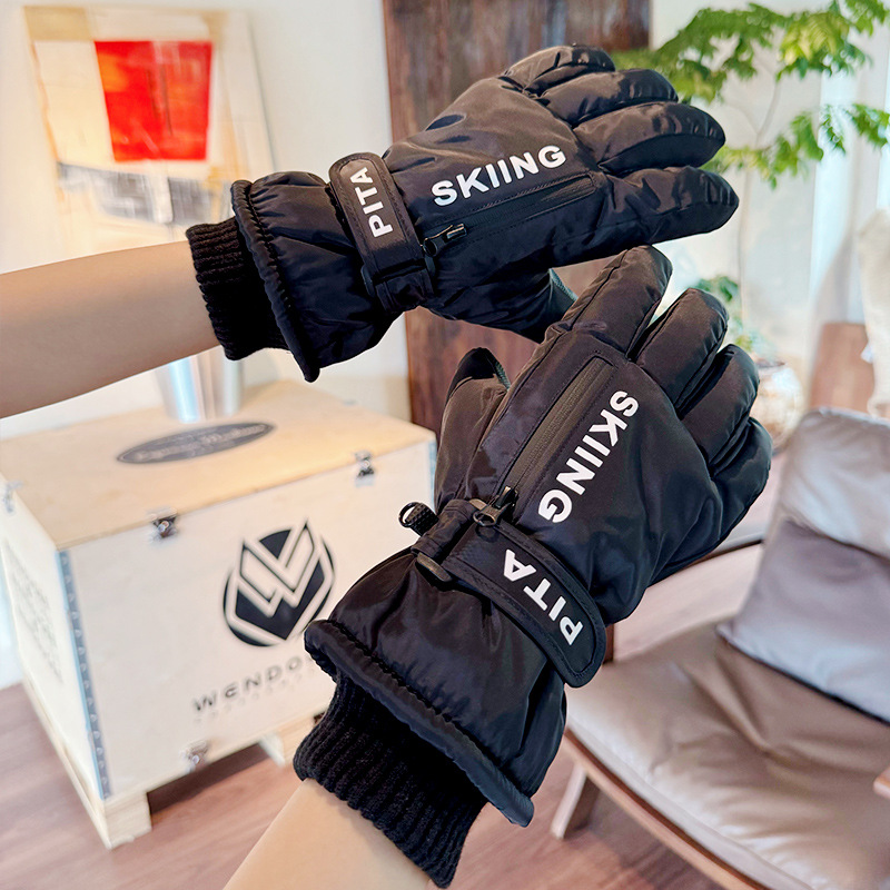 Guantes de invierno para hombre, frío y cálido, más terciopelo, batería de ciclismo al aire libre, parabrisas, antideslizante, guantes de nieve para mujer