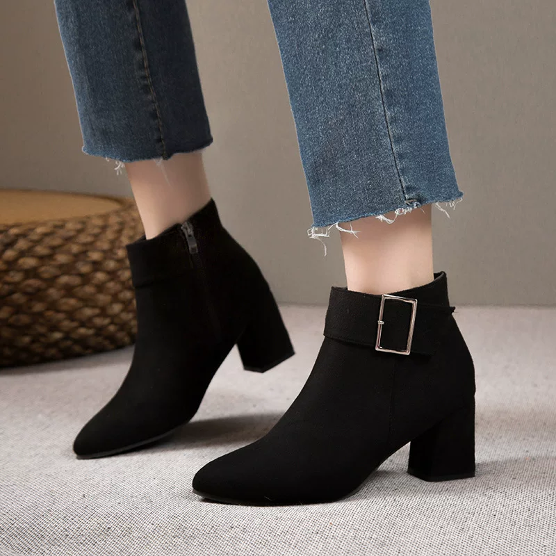 Demi-season fashionable high low boots pointy toe, plus size