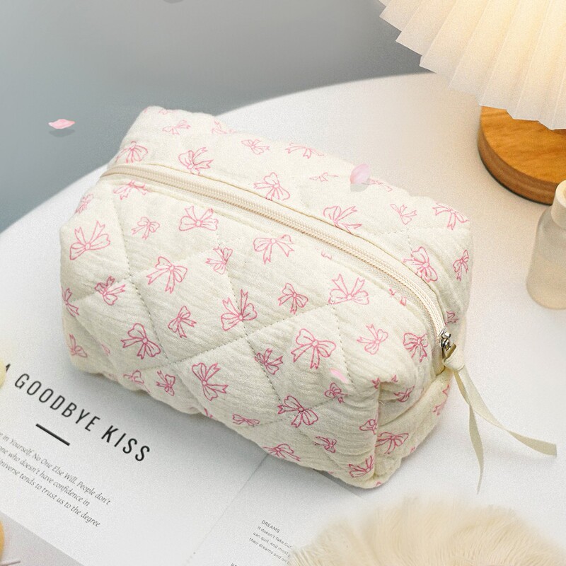 Casual and Fresh Cosmetic Bag, Cute Girly Heart Bow Zipper Cosmetic Cosmetics Bag, Travel Portable Bag