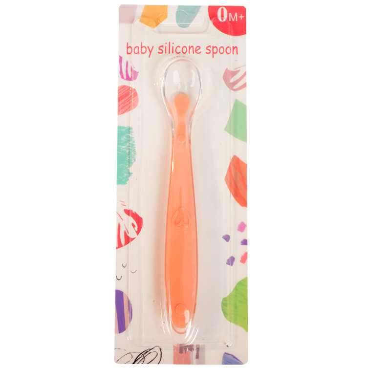 Inglés tarjeta bebé cuchara de silicona cabeza suave cuchara de sopa bebé cuchara de entrenamiento niños vajilla cuchara de silicona de dibujos animados