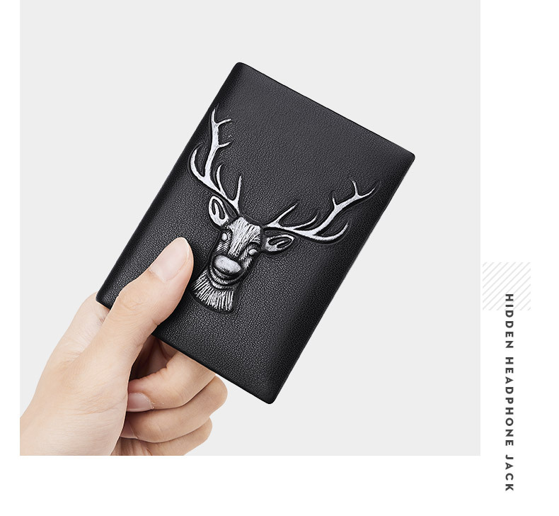 Ví card holder nam da bò thật mỏng nhẹ nhiều khe thẻ phong cách đầu hươu chi tiết 8
