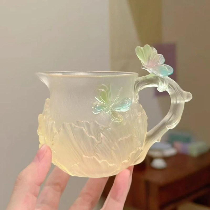 东魅仙女琉璃公道杯蝶恋花非遗古法琉璃冰透渐变蝴蝶公道杯茶室|undefined