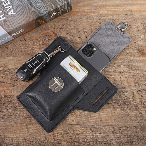 New portable men's belt belt bag simple single layer leather cigarette bag construction site sports mobile phone waist bag wholesale