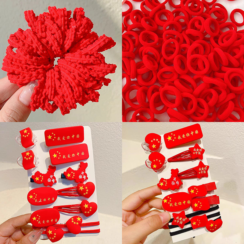 Banda de goma de los niños chino rojo diadema niñas lazo de pelo de bebé no duele el pelo Año Nuevo año pelo banda accesorios para el pelo