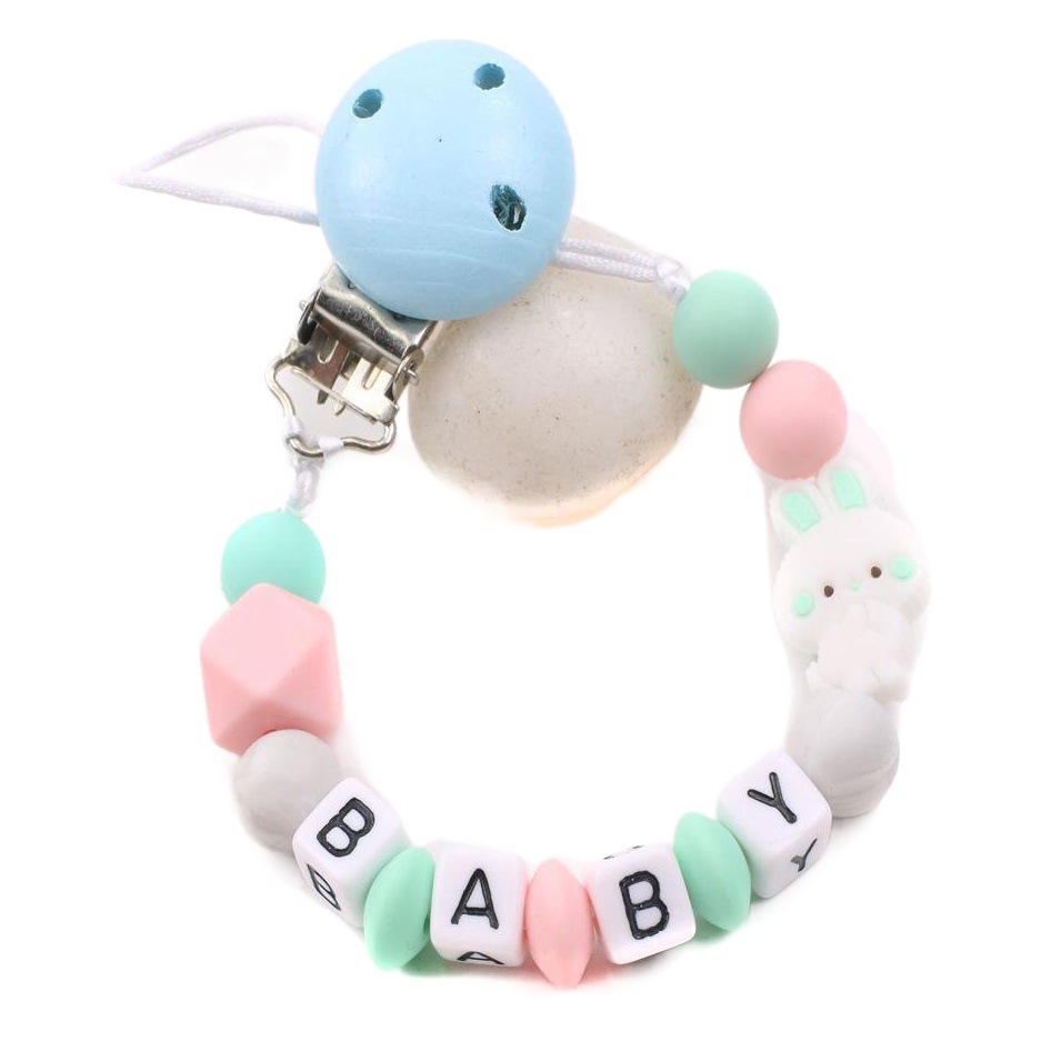 Amazon nueva carta de silicona bebé chupete cadena clip DIY mordedor juguete anti-gota cadena conejito chupete cadena
