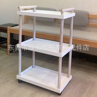 Wooden Trolley Multi-layer Storage Rack Living Room Sofa Side Table Removable Coffee Table Cream Light Luxury Storage Rack with Wheels