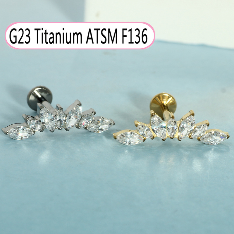 G23 Titanium Inlaid Zircon Opal Lip Nail Internal Thread Piercing Earrings 1.2mm Thick Cochlear Nail detail image 10