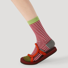 R8701原創夏季襪子女薄款ins潮彩色網眼中筒襪條紋透氣日系卡絲襪