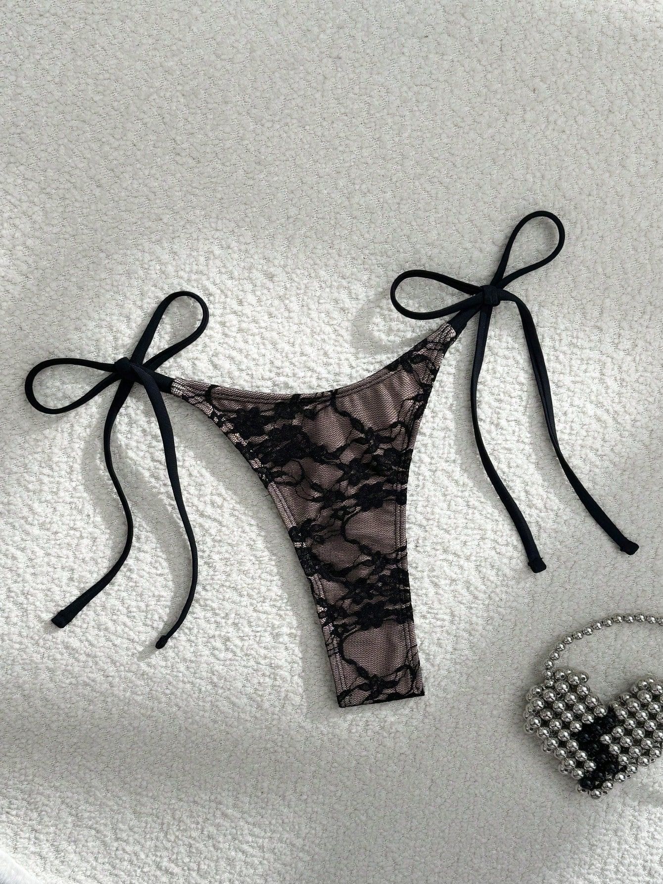 Traje de Baño Bikini de Tres Piezas con Tirantes de Encaje Sexy Estilo Europeo y Americano para Mujer, Alta Elasticidad