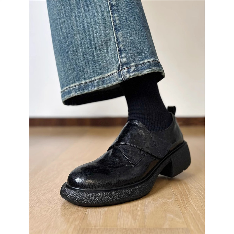 Britische Damen Leder-loafer Mit Dicker Sohle Und Polsterung_voghion.com