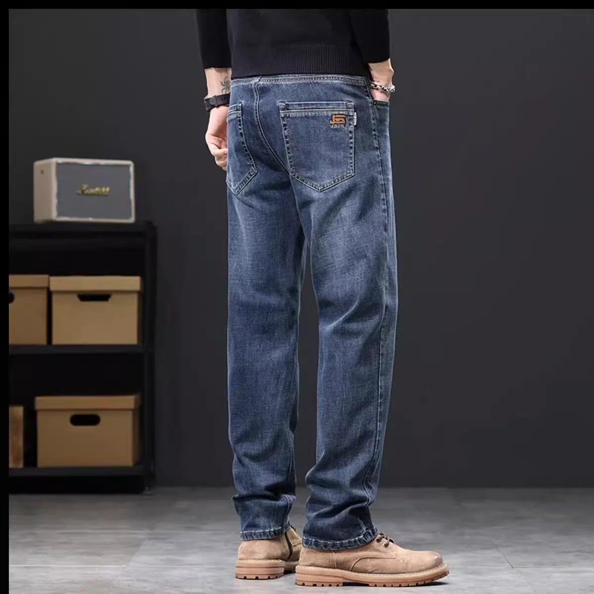 Invierno nuevos jeans elásticos para hombres con calzado grueso y pantalones de pierna ancha rectos resistentes al desgaste y sucios image 4