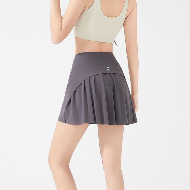 Women's high-waisted sports skirt, anti-exposure, pleated, quick-dry, for running, tennis, badminton, A-line half skirt with pockets, textured
