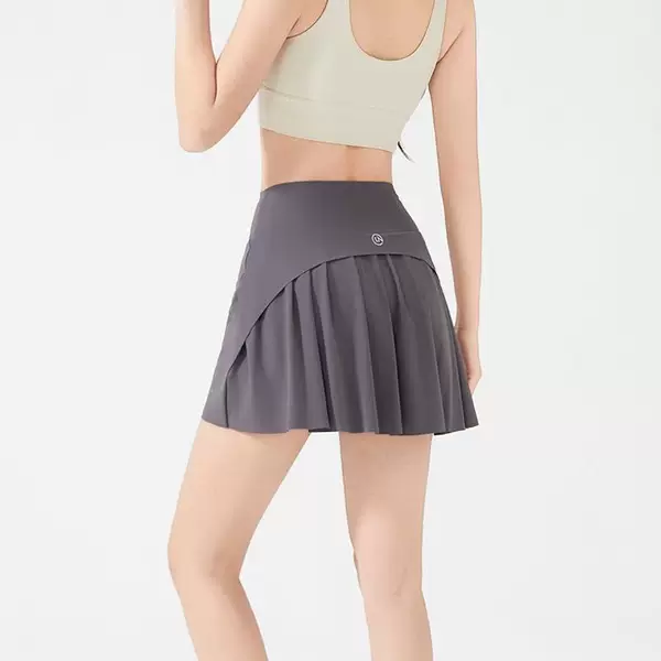 Women's high-waisted sports skirt, anti-exposure, pleated, quick-dry, for running, tennis, badminton, A-line half skirt with pockets, textured