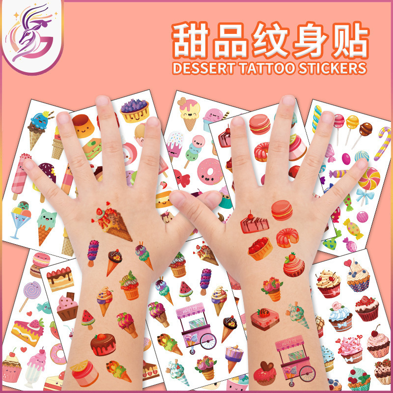 Color Printed Cake Tattoo Stickers for Kidsren, Cute Desserts, Ice Cream Scars, Disposable Temporary Tattoo Stickers, Cartoon Patterns Color Printed Cake Tattoo Stickers for Kidsren, Cute Desserts, Ice Cream Scars, Disposable Temporary Tattoo Stickers, Cartoon Patterns