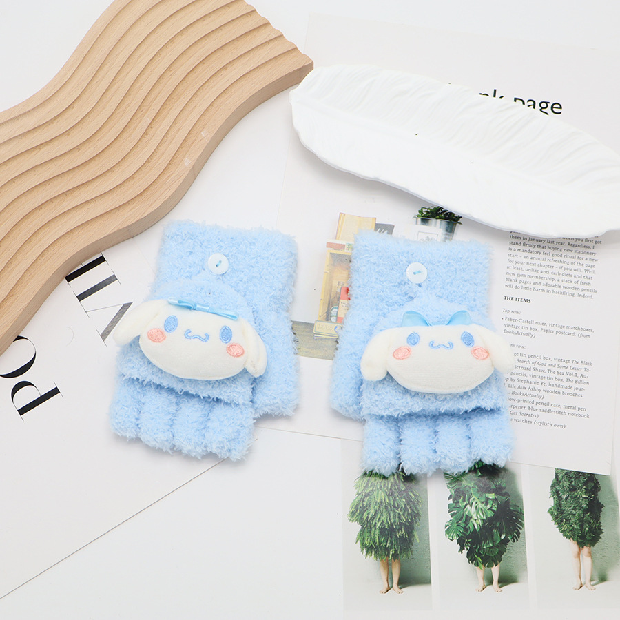 Guantes de invierno de medio dedo para niños niños niños niños niñas estudiantes lindos guantes de peluche de dibujos animados
