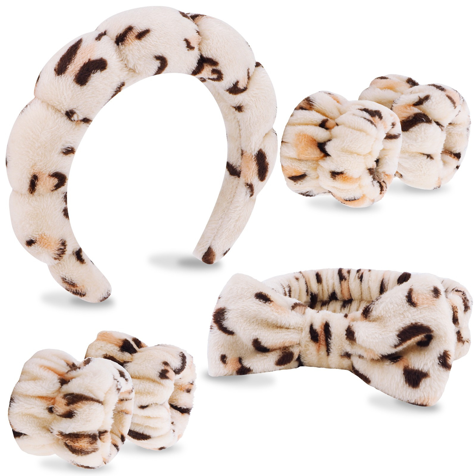 Juego de Diadema y Muñequeras de Tela de Terciopelo de Coral para Lavado de Cara y Maquillaje image 4