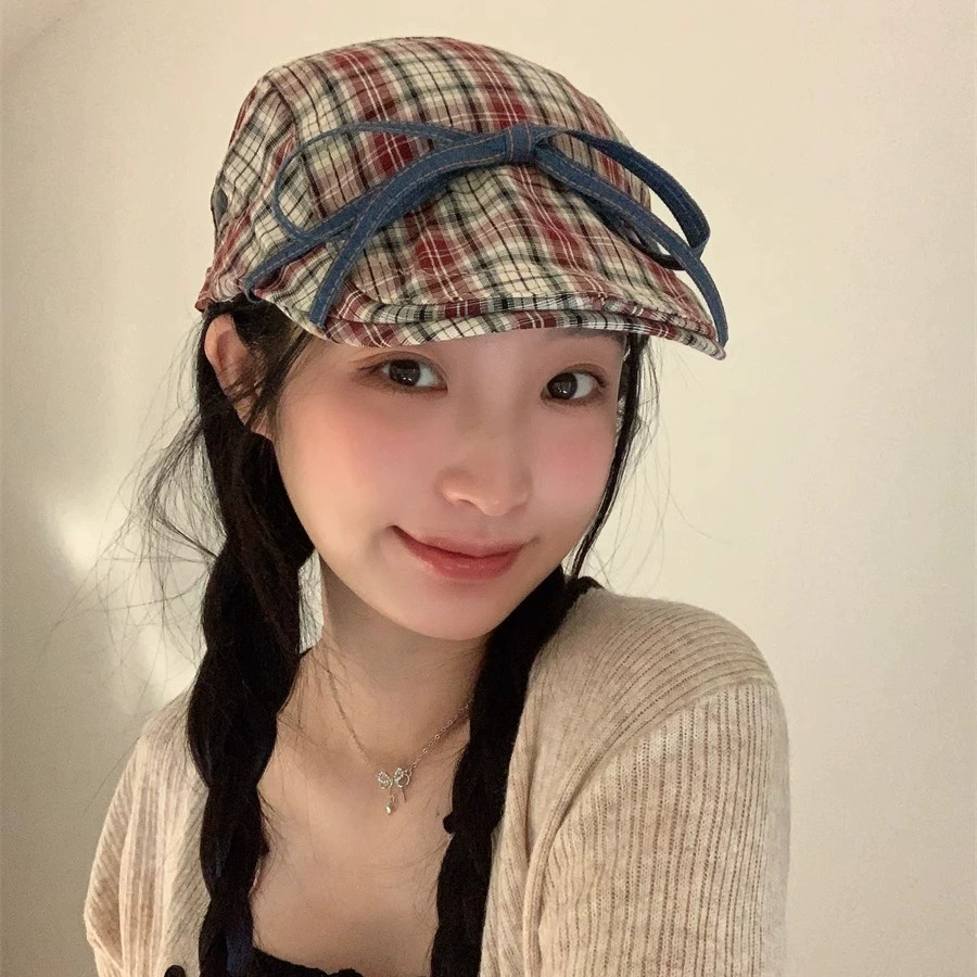 Brand cute summer thin retro beret with bow