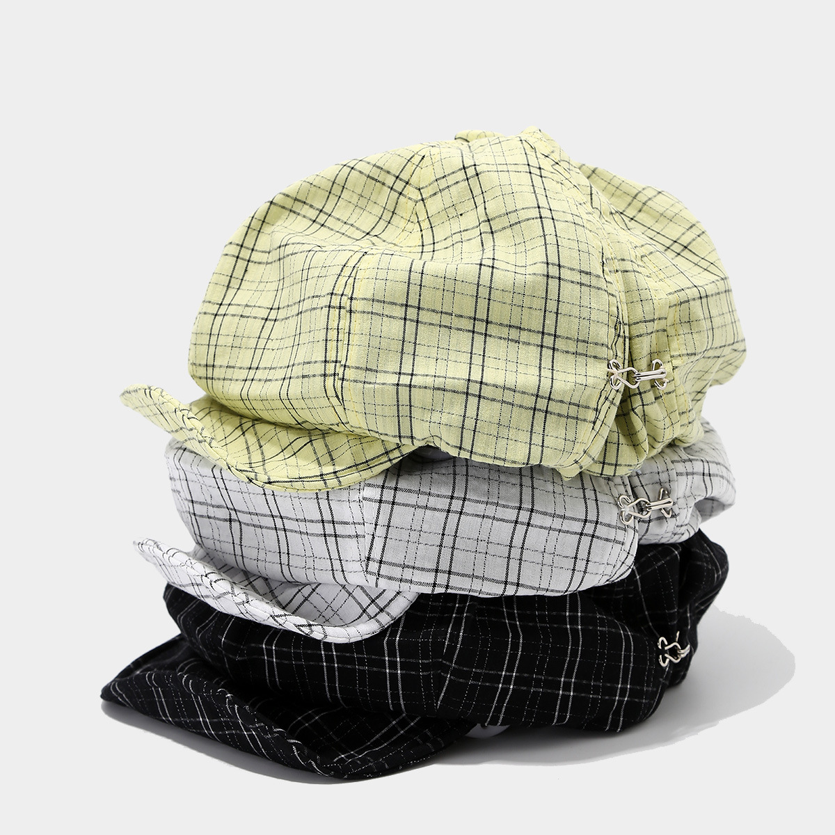 Neue Koreanische Plaid Weiche Baskenmütze Hut frauen Lterary Baumwolle Zeitungsjunge Achteckige Hut – Detail 3