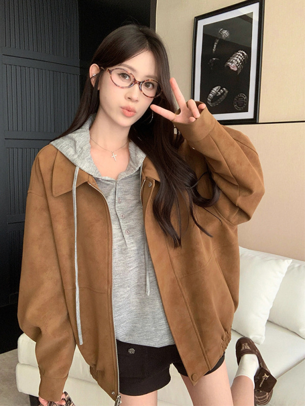 设计感连帽薄款卫衣外套女2025秋季新款撞色复古长袖夹克两件套装|undefined