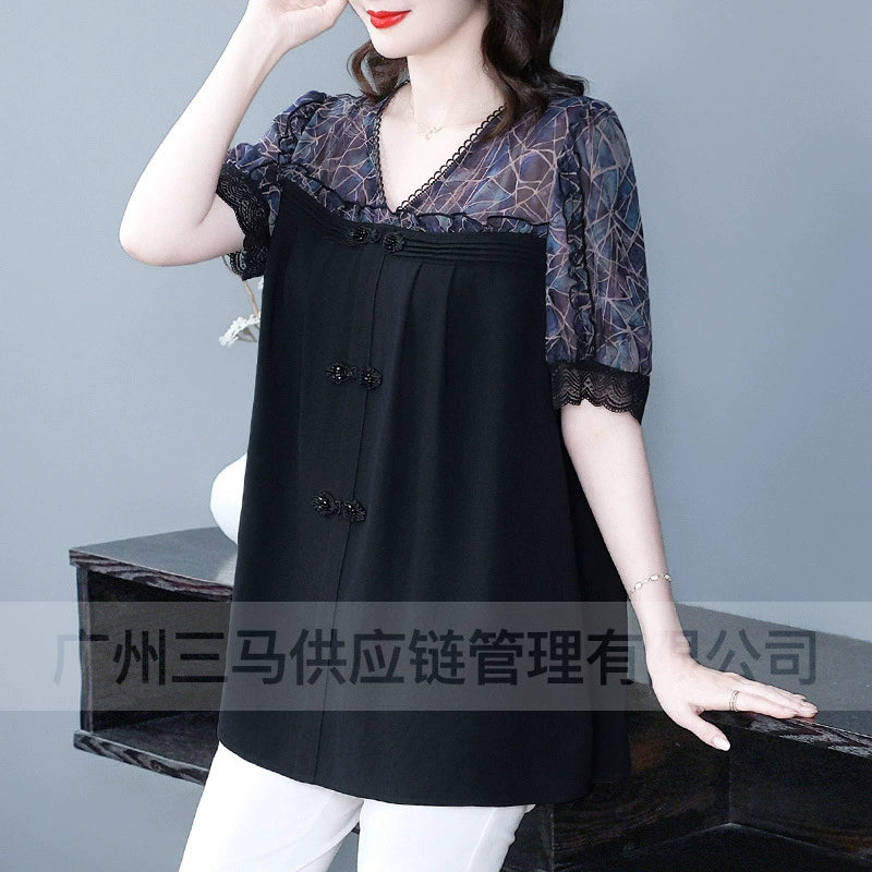 2025 лето новая мода свободная шифоновая кружевная рубашка большого размера