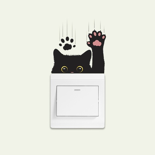 KG245-KG251 Cartoon painted cute cat bird switch sticker home decoration random wall sticker self-adhesive