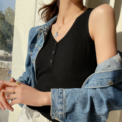 Strictly selected small vest for women, knitted v-neck, loose design for outer wear, thin button-down, slim-fit inner wear, sleeveless top for summer