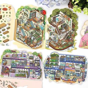 Infeel.Me2.5D Landscaping Stickers My Cabin Series Seven-Bullet Miniature Cabin Kidsren's Handmade Fun Stickers