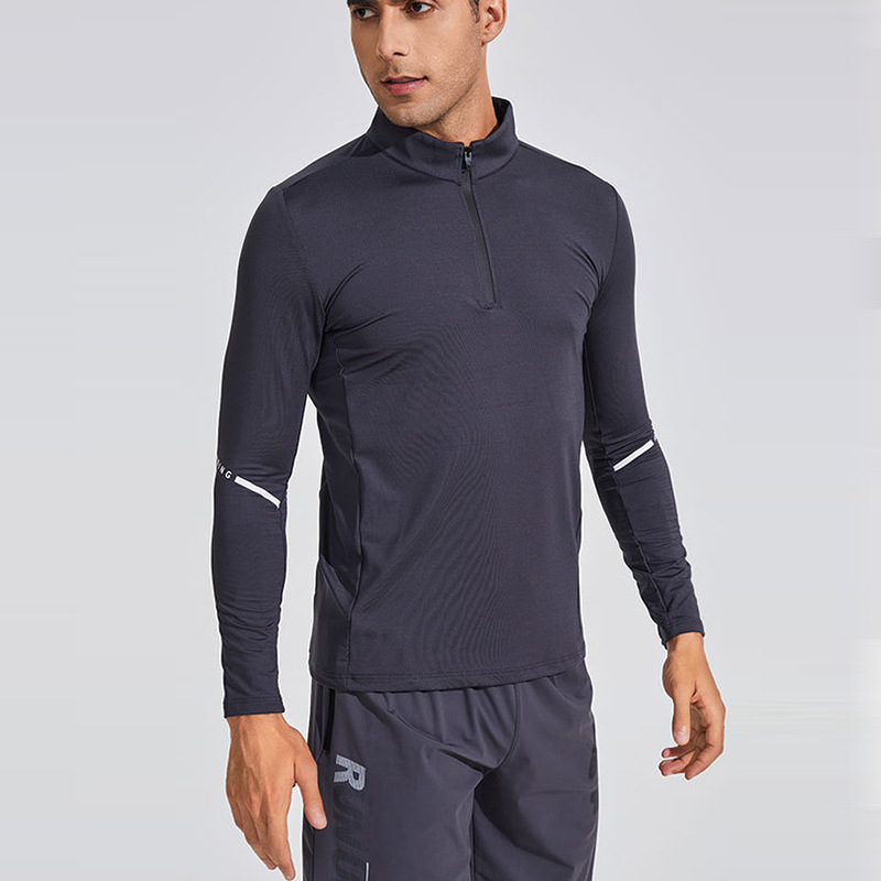 Primavera y otoño hombres deportes al aire libre de manga larga media cremallera corriendo collar UA misma camiseta superior en stock logotipo impreso personalizado