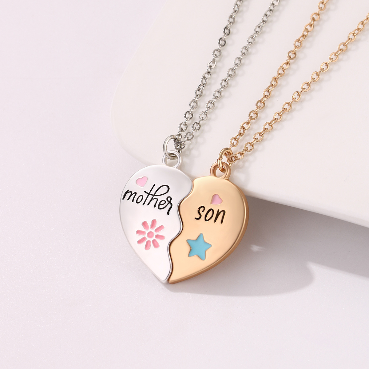 Ig Style Heart Shape Alloy Enamel Plating Mother's Day Mother&son Pendant Necklace display picture 3